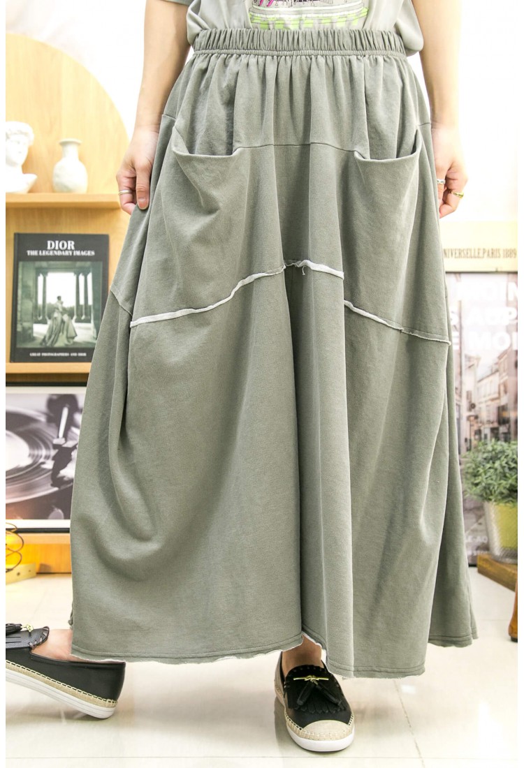 2315-1095A- 型格 - 前兩袋 ‧ 橡根腰 ‧ 衛衣料裙褲 (韓國)0